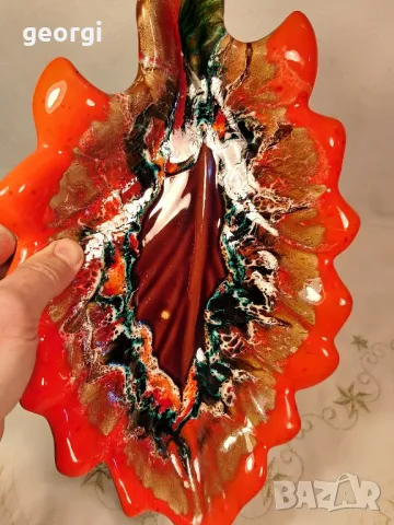 френско керамично плато листо Vallauris  6/5, снимка 4 - Декорация за дома - 49318267