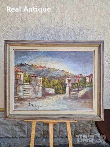 Прекрасна голяма антикварна авторска майсторска картина масло върху платно , снимка 2 - Картини - 51686409