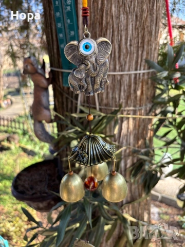 Метален вятърен звънец със слонче и окото на Назар, снимка 15 - Декорация за дома - 53663807