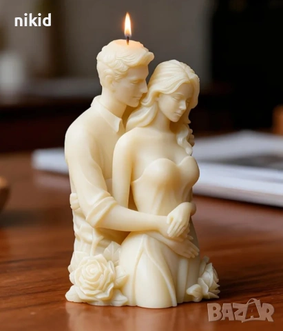 3D Мъж жена хванати двойка с рози силиконов молд форма свещ гипс Свети Валентин Сватба, снимка 4 - Форми - 53136631