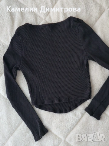 Черна къса блуза по тялото с дълъг ръкав, снимка 3 - Блузи с дълъг ръкав и пуловери - 53285906