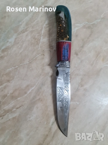 Изработен от високо качествена руска стомана 65×13 закален на 56/58 HRC  гравиран в нашата  работилн, снимка 10 - Ножове - 53174849