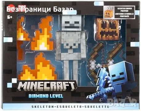 Нова Minecraft скелет фигурка 14 см с 6 аксесоара и пикселизиран дизайн, снимка 3 - Фигурки - 48344217