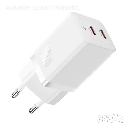 Baseus - Зарядно за стена - 2x Type-C, GaN, Бързо зареждане, 40W - Бяло, снимка 2 - Аксесоари за Apple - 48114655