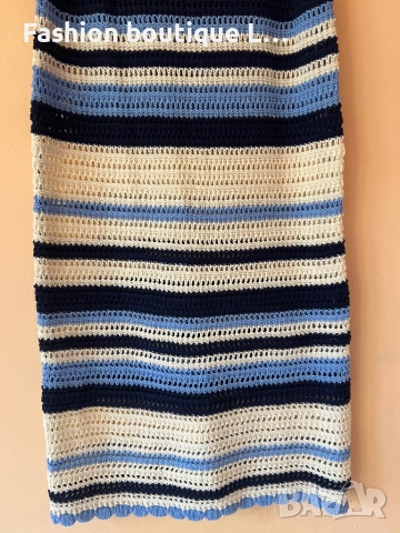 Плетена рокля на райета в син , бежов и черен цвят 50% памук S размер на марката Paul&Bear 👗 , снимка 3 - Рокли - 52235706
