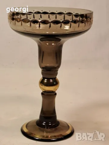 стъклен свещник с позлата 25/1, снимка 2 - Декорация за дома - 49886032