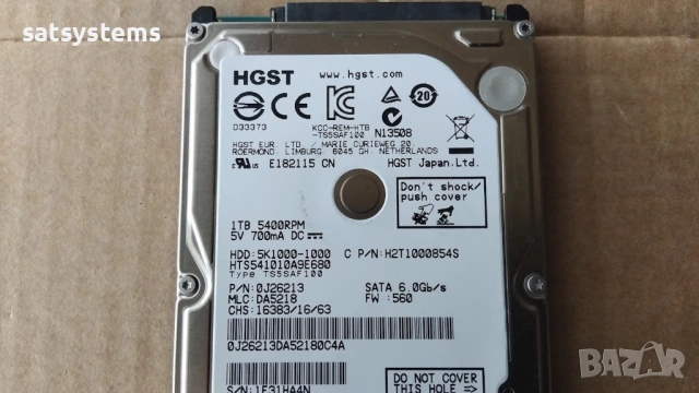 Хард диск Laptop HGST HTS541010A9E680 1TB SATA 6.0Gb/s, снимка 3 - Твърди дискове - 54001650