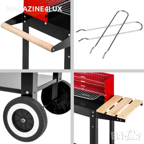 Градинско барбекю на колела от емайлирана стомана с 4 степени на нагряване + подарък комплект от 3 п, снимка 4 - Барбекюта - 53885664