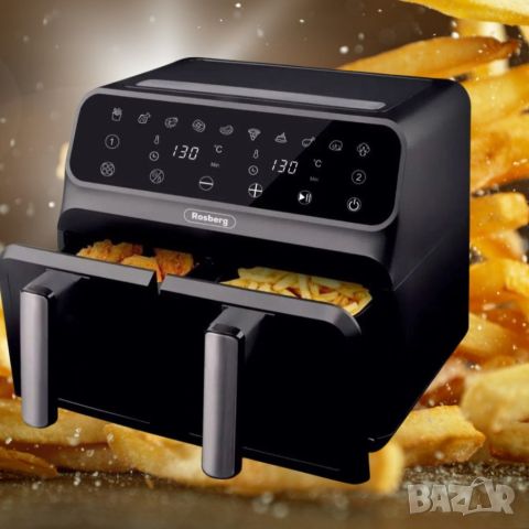 Фритюрник AirFryer Rosberg Premium RP51980N, 1700W, 2съда x 4л., Горещ въздух, Таймер, до 200°C, Чер, снимка 2 - Фритюрници - 46667640