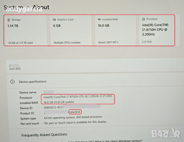 NVIDIA GTX 1660ti 6GB/Core i7 8750H/16GB RAM/256GB SSD/1TB HDD/15.6 FullHD IPS/MSI GL63, снимка 15 - Лаптопи за игри - 52222889