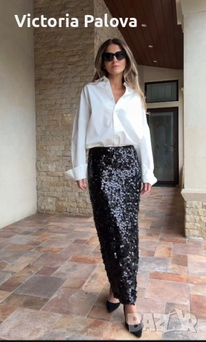 Луксозна черна макси пола с пайети от Maison 123 Paris , снимка 15 - Поли - 53740282