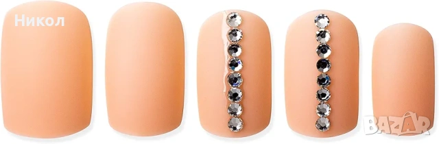 Комплект изкуствени нокти Art 2C в прасковен цвят с декорация от кристали, снимка 5 - Продукти за маникюр - 53140058