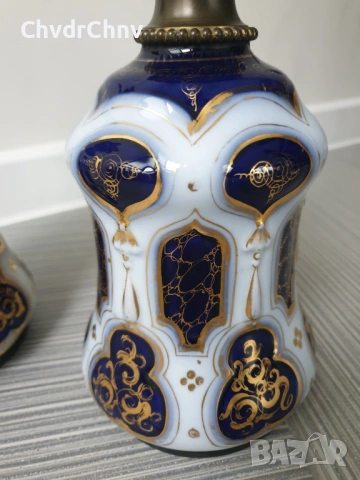 чифт2бр 57см/стари барокови порцеланови газени лампи/кобалт-злато, снимка 3 - Антикварни и старинни предмети - 46885962