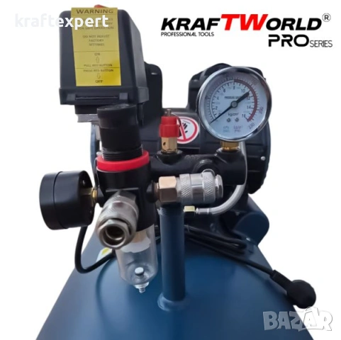Тих Безмаслен компресор KraftWorld 100 л – 3000W, 8 bar, снимка 4 - Компресори - 53745858
