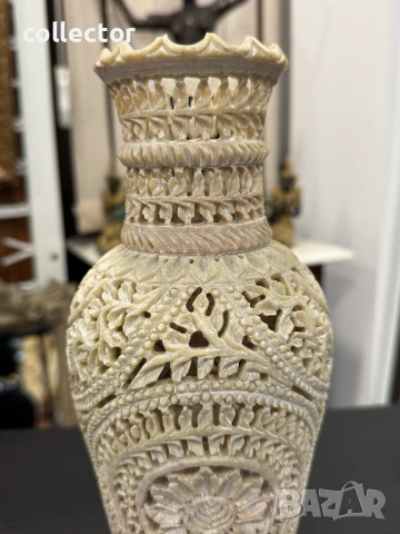 Индийска филигранна ваза от сапунен камък. №7994, снимка 3 - Антикварни и старинни предмети - 53944803