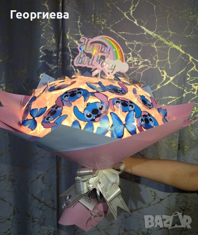 🎁 Stich/Светещи букети – създадени да носят радост и усмивки! 🎂🌈, снимка 2 - Подаръци за рожден ден - 53070878