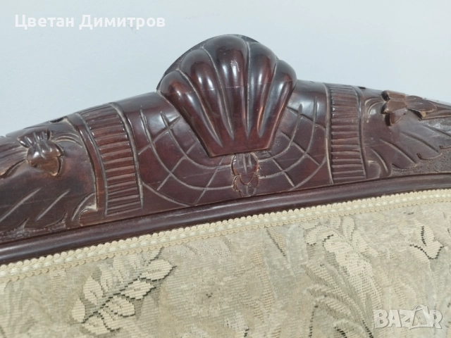 Антикварен френски ръчно резбован бароков диван тройка , снимка 9 - Дивани и мека мебел - 52292688