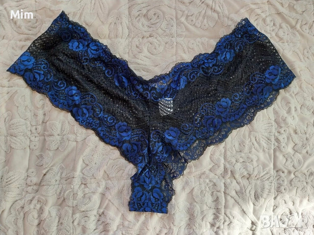 4XL Черна дантелена полупрашка на сини цветя , снимка 3 - Бельо - 53266205