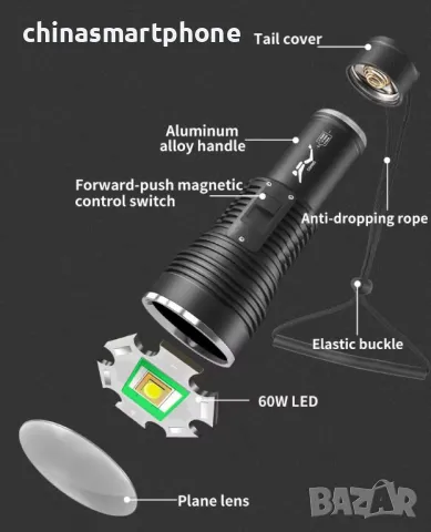 Водолазен фенер 60W LED - 10000 лумена, IP68 водоустойчив, за подводен риболов, гмуркане и още!, снимка 4 - Екипировка - 48875185