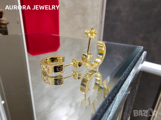 CARTIER Love Gold Hoop 2 Diamonds Дамски Обеци, снимка 6 - Обеци - 53029519