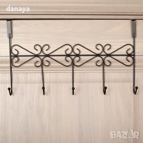 1309 Метална закачалка за врата с 5 куки черна, снимка 2 - Закачалки - 49760585
