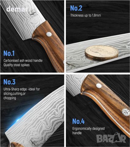 Комплект кухненски ножове EUNA с дървена дръжка, 6 ножа, снимка 3 - Прибори за хранене, готвене и сервиране - 45653710