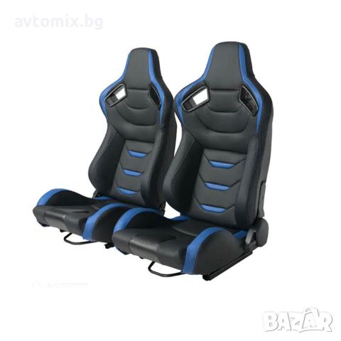 Спортни седалки за автомобил, еко кожа, черни/сини