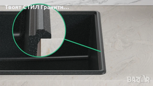 Графит кухненска мивка от гранит Копенхаген 60 Top 900х500, снимка 2 - Мивки - 50873393