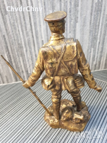28см-2кг Ruffony статуетка/стара френска бронзова скулптура/фигура на войник с нож и пушка, снимка 5 - Антикварни и старинни предмети - 52967720