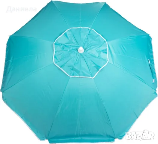 Кръгъл плажен чадър 2.40 м с чупещо се рамо, UV защита и прозорче за вятър, снимка 2 - Други - 50124677