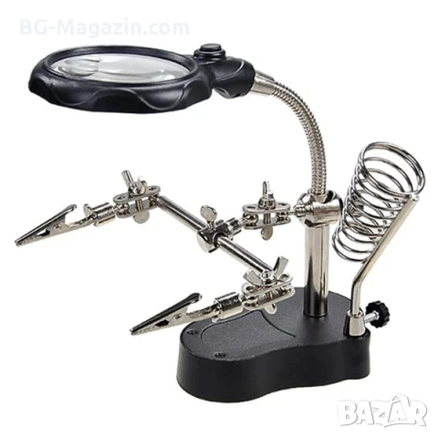 Мощна професионална настолна увеличителна лупа помощна ръка с LED осветление за запояване платки, снимка 10 - Поялници и запояване - 50921105