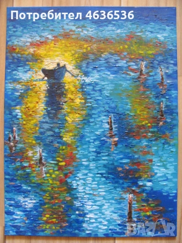 Картина масло, картон, подпис-Море, залез, 40х30см., снимка 6 - Декорация за дома - 53442890
