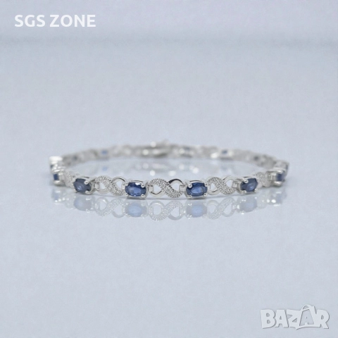 Ръчно изработена сребърна гривна със сапфир и символ за безкрайност, снимка 4 - Гривни - 52582964