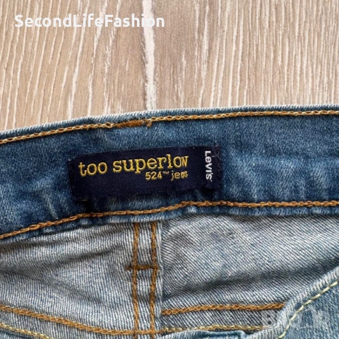 Дамски дънки Levis 524 Too Superlow, W26 L30, сини, тесни, размер 0, снимка 2 - Дънки - 53106619