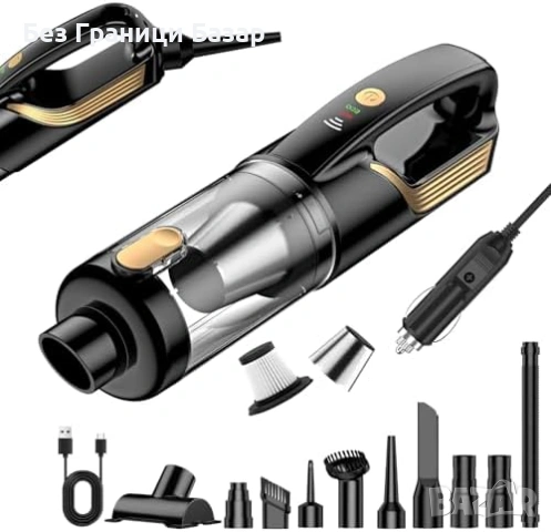 Нова Автомобилна прахосмукачка 4 в 1 27000Pa с 12V адаптер 5 м почистване кола дом