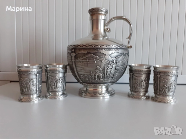 Комплект за ракия от калай Antik*Vintage  #87, снимка 4 - Антикварни и старинни предмети - 51564039