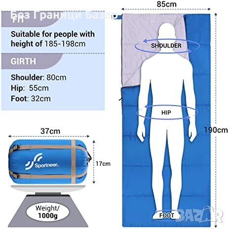 Нов Sportneer Лек Спален Чувал за Къмпинг и Пътуване - Водонепроницаем, снимка 4 - Къмпинг мебели - 45360506