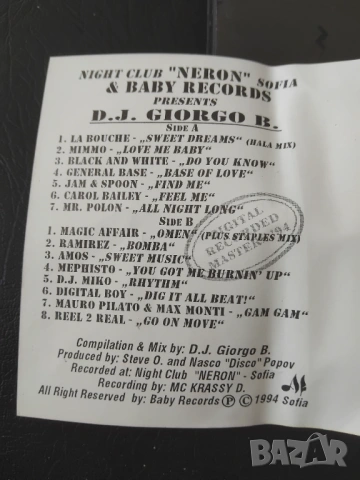 Night  club Neron presents D.J. Giorgo B - аудио касета денс музика, снимка 2 - Аудио касети - 54242844