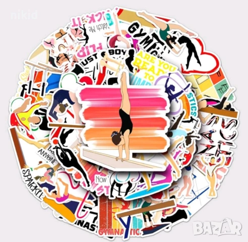 50 бр Гимнастика Гимнастичка Атлетика мозалепващи лепенки стикери за украса декор картонена торта, снимка 5 - Други - 36370617