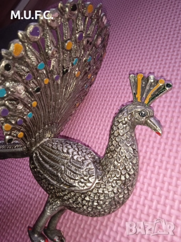 Посребрен Паун Ар Деко 1930-40, снимка 7 - Антикварни и старинни предмети - 52591586