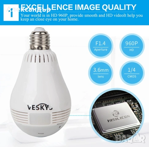 IP камера 360 градуса със сензор нощно виждане/аларма за откриване на движение/охранителна камера