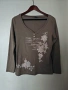 Дамска блуза с дълъг ръкав и деколте каки L размер, снимка 1