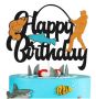 Рибар с риба Happy Birthday картонен брокатен топер декор за торта рожден ден украса, снимка 1 - Други - 45641516