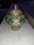 Клоазоне cloisonne клетъчен емайл бронз ваза бурканче, снимка 3