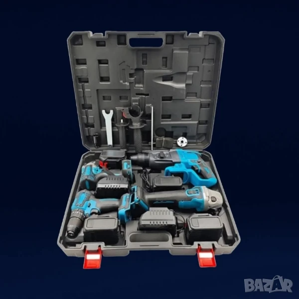 Безчеткови акумулаторни машини 4 в 1 винтоверт гайковерт ъглошлайф перфоратор с четири батерии ., снимка 1