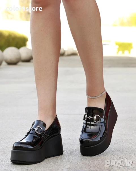 Обувки на платформа - черен лак - KLP90 , снимка 1