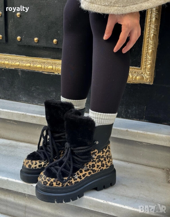 Боти на платформа - черно с леопардов принт, снимка 1