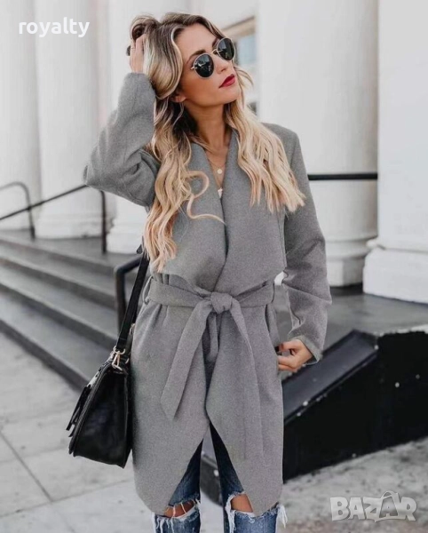 Дамско сиво палто с колан, снимка 1