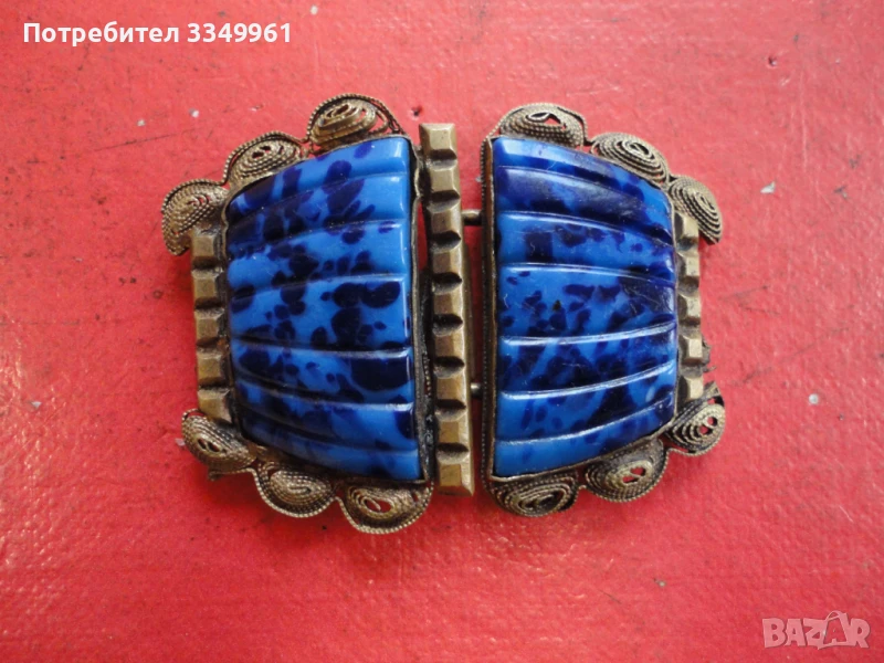 Позланени пафти тока  с камъни 19 век, снимка 1