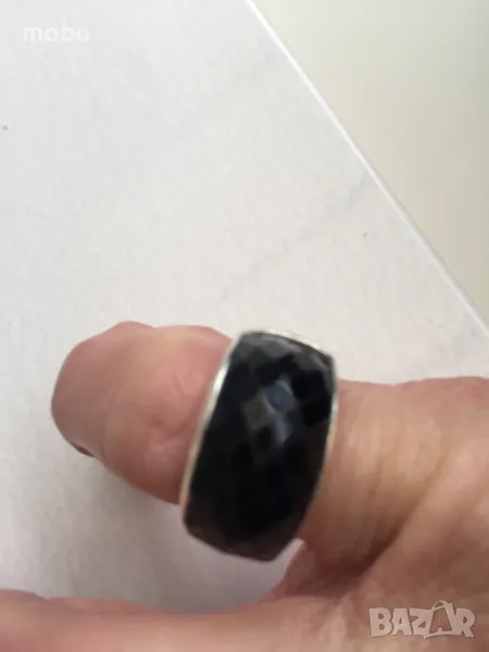Красив  сребърен пръстен  с  черен камък , общо тегло 8.42г  , снимка 1